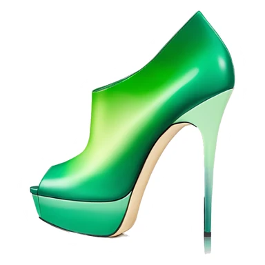 Realistic isolated top front view of a pair of emerald green to mint green ombre Jimmy Choo peep toe stiletto ankle booties. sticker