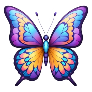 Cinematic Elegant Butterfly Portrait Emoji, Poised and ethereal, with delicate, intricately patterned wings in a kaleidoscope of soft, vibrant colors, a slender, graceful body, and gentle, observant eyes, Simplified yet exquisitely delicate features, highly detailed, glowing with a soft, radiant luminescence, high shine, intelligent and enchanting, stylized with an air of whimsical floral elegance, focused and poised, soft glowing outline, capturing the essence of a watchful butterfly that appears ready to flutter out of the screen with magical grace! sticker