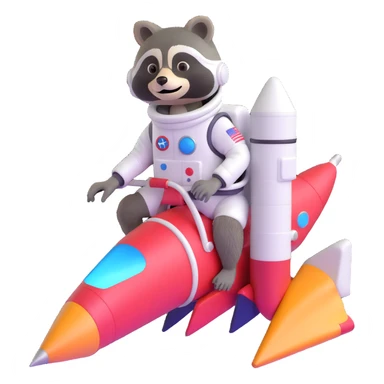 raccoon astronaut riding a rocket sticker