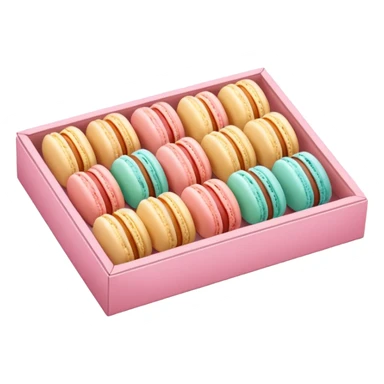 Realistic rectangle box of pastel macaron cookies lined up into the box sticker