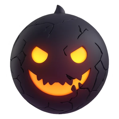 Make this futuristic sinister 3D emoji even scarier by adding shadowy features, glowing cracks, and a threatening glare. Remove the background. sticker