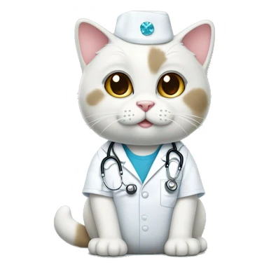 white chubby rag doll cat that is wearing scrubs and stethoscope with diamonds  sticker