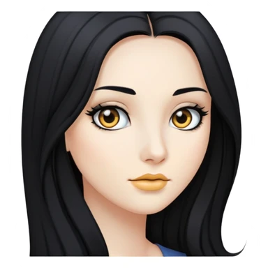 Tóc dài đen hai mái, mắt đen, da trắng sticker