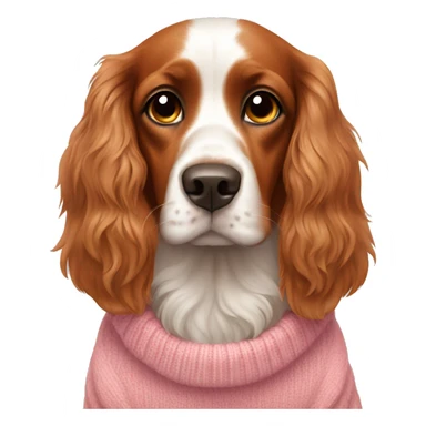 russian orange spaniel with brown eyes, wearing pink sweater  sticker