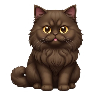 cinematic-[dark brown persian cat]-realistic-full-body-sitting-emoji,-tail-curled-playfully-around-its-paws,-head-tilted-dramatically,-fluffy-[dark brown]-fur,-simplified-yet-realistic-focused-features,-highly-detailed,-glowing-with-an-almost-sarcastic-glow sticker