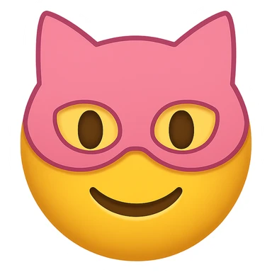 yellow face with pink cat mask emoji, digital illustration sticker