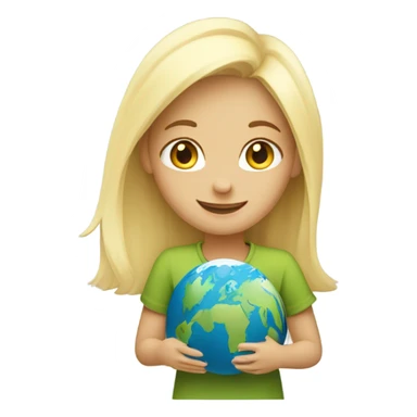 blonde girl hugs the planet sticker