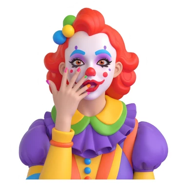 clown girl with her hand cupped near her mouth, whispering a secret, colorful makeup, lively and expressive sticker