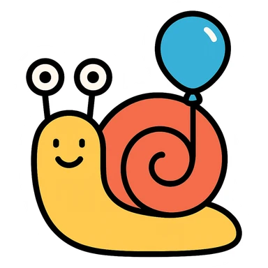 happy snail with cheerful eyes and a balloon on its shell, colorful outline icon style sticker