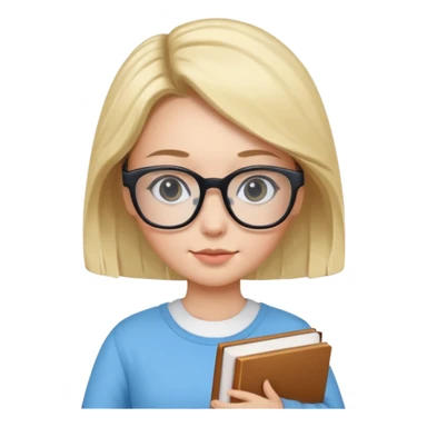 cute girl, glass, smart, Sky-blue colored clothing,
holding a book in one arm and a pen in the other hand.Holding a pen in the right hand as if teaching.Wearing black glasses, with a smart and bright-looking face. sticker