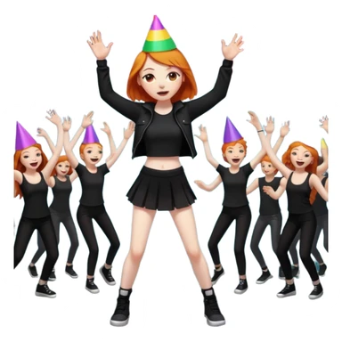 Ginger girl dancing at a rave. Full body, wearing dark colours give her loads of arms sticker