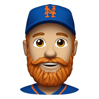 Man with red beard wearing a New York Mets hat sticker