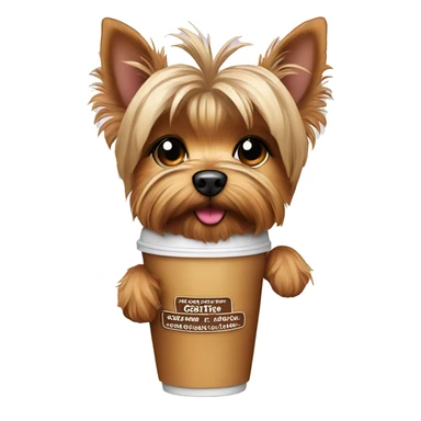 Yorkie dog with iced coffee sticker