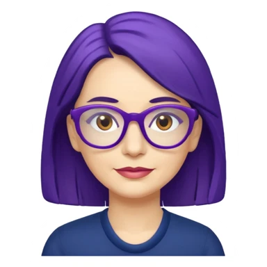 50-year-old woman with purple glasses, brown eyes, and navy blue shoulder-length hair sticker