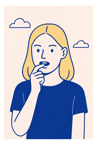 a blonde woman biting her finger boldly, minimalist flat illustration sticker