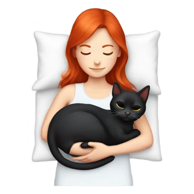 White red haired girl sleeping with a black kitten sticker