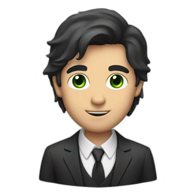 a man with long dark hair in a suit, green eyes sticker