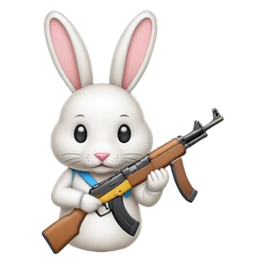 Crea un emoji de un conejo sosteniendo una  Ak47 con pasamontañas enojado sticker