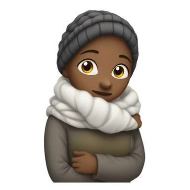 women who is very cold hugging herself to warm, with white face sticker