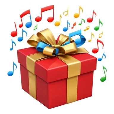 A wrapped gift box opening with colorful music notes flying out. the box is open  sticker