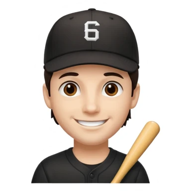 male, dark brown hair, dark brown eyes, fair skin, black baseball hat sticker