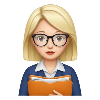 a woman with glasses and a folder in her hands like sticker