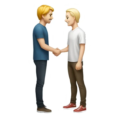 an adult restaurant owner and a young blogger shake hands, both with white skin, in great detail, in full height sticker