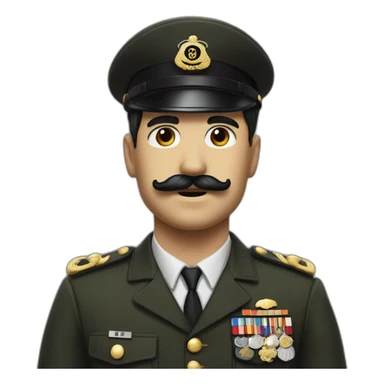 man with moustache like chaplin black hair and a militar uniform sticker