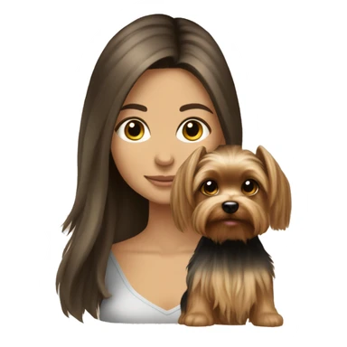 Brunette long hair light tan girl with beige yorkie puppy sticker