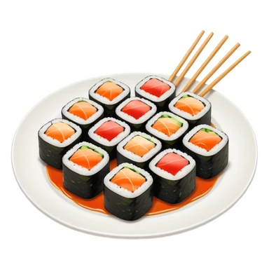 Sushi rolls with sauce on top in a plate sticker