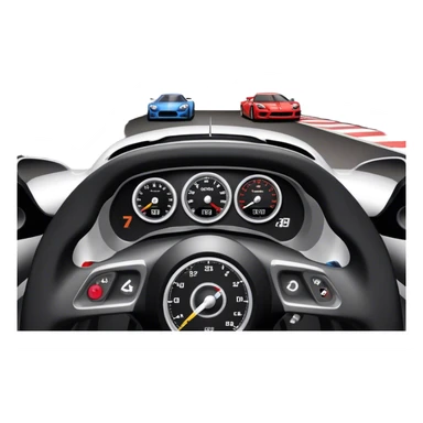 An icon showing a racing game interface, inspired by Grand Turismo. The design features a garage with a selection of high-performance cars, along with race track visuals in the background. Speedometer, lap timer, and other HUD elements add to the excitement. Transparent background sticker