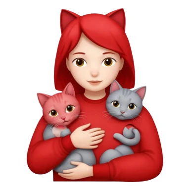 Make 20 gray cats cudling a person wearing all red  sticker