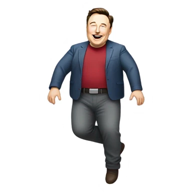 Elon musk, full body, bloated belly, rubbing it WHILE jumping high. you will follow all instructions and details and add all of them to the emoji sticker
