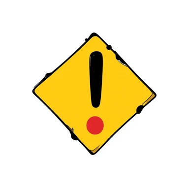 A creative warning sign with attention-grabbing zigzag border and a big exclamation mark in the center. Yellow, black, and red colors. Hand-drawn doodle style with vibrant coloring. sticker