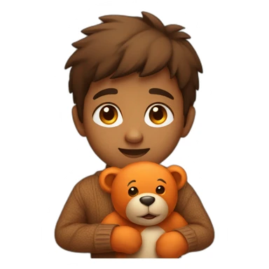 indian kid wearing a brown sweater polo holding a orange teddy bear sticker
