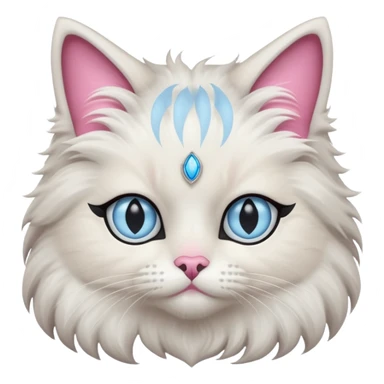 Neva masquerade cat, very fluffy, gray and white, with pale blue eyes and pink nose sticker