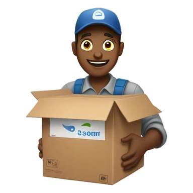 a delivery guy handles a box to customers sticker