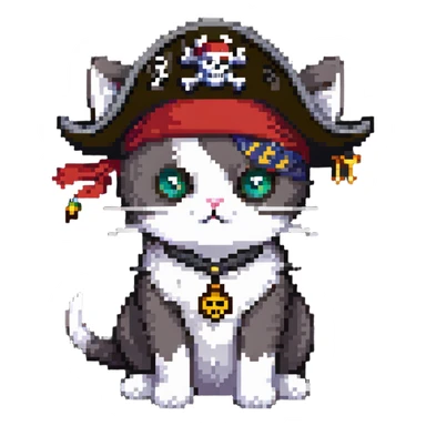 cat as pirate with pirate hat and eye patch sticker