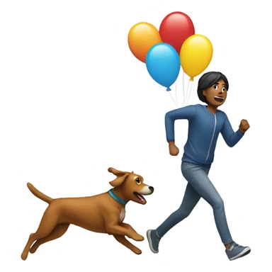 Someone running with a dog and a balloon sticker