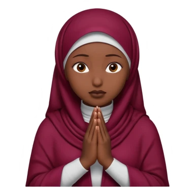 darkskin muslim black woman praying with burgundy hijab hyper realistic face, islamic prayer position  sticker