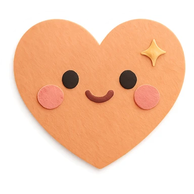 kawaii blushing orange heart with tiny sparkles, no arms, no legs, full body, soft pastel colors, paper craft style sticker