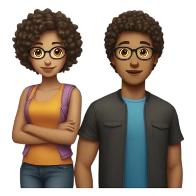 a couple of teenagers with glasses, the girl has curly hair and the boy has short hair sticker