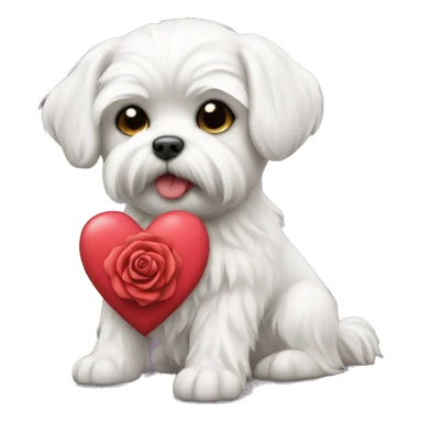 maltese with rose heart sticker