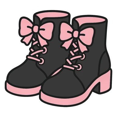 BLACKPINK-inspired gothic shoes, no hearts, black and pink, cute and stylish, kawaii style, lace-up ankle boots with ribbons sticker