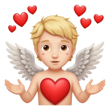 Cupido rodeado de corazones volando mostrando sus alas y su arco   sticker