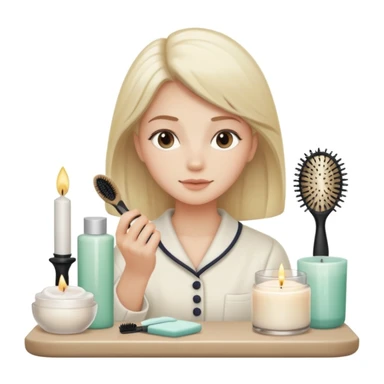 clean girl aesthetic emoji, tidy vanity with skincare products, candle, hairbrush, soft lighting, neutral tones sticker