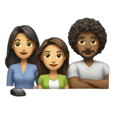 Several adults in front of a PC sticker