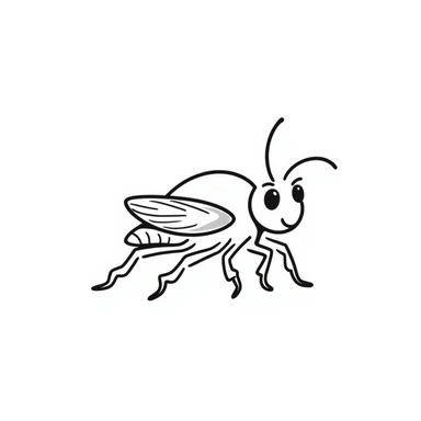 hand-drawn doodle style katydid, playful lines and simple shapes sticker