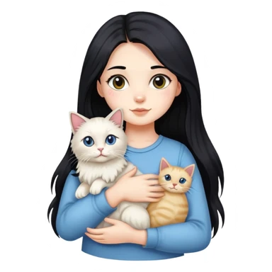 A girl with long black hair holding a cute Ragdoll cat sticker