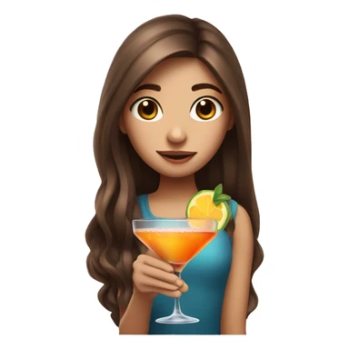 Dizzy cute girl with long brown hair holding a cocktail sticker